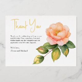 Festiva Con Relieve Metalizado Peach wild rosa Watercolor Tarjeta de agradecimien