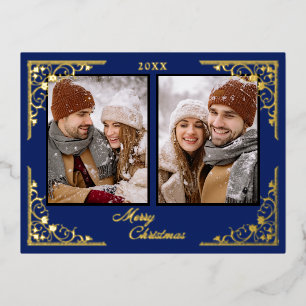 Festiva Con Relieve Metalizado Postal de fotos navideñas de Merry