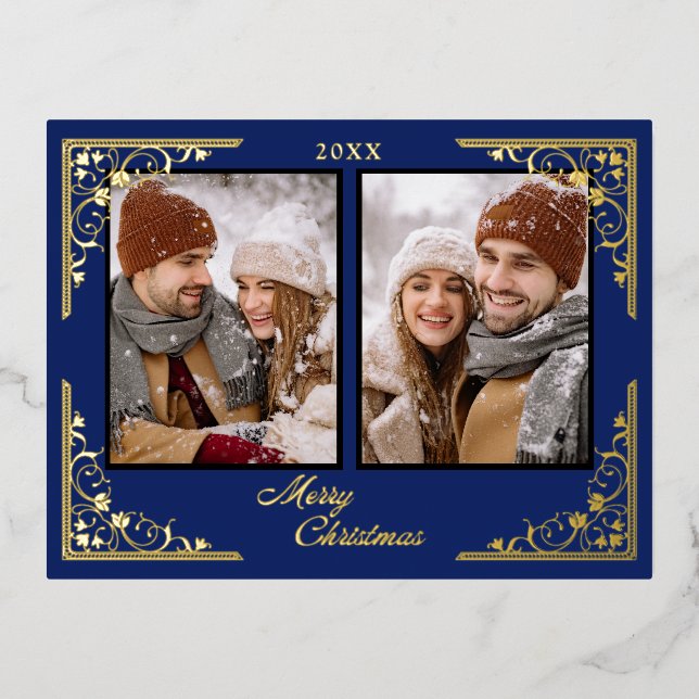 Festiva Con Relieve Metalizado Postal de fotos navideñas de Merry (Anverso)