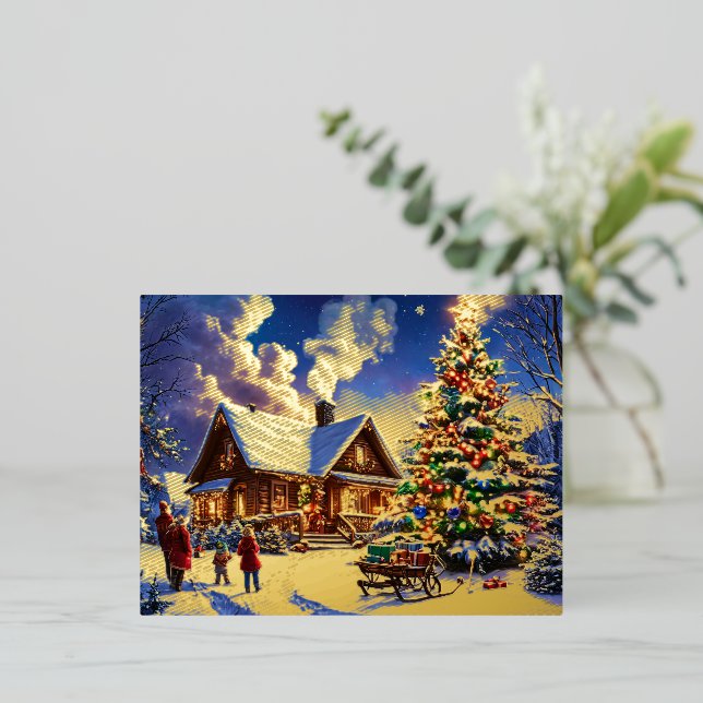 Festiva Con Relieve Metalizado postal de navidades (Anverso de pie)