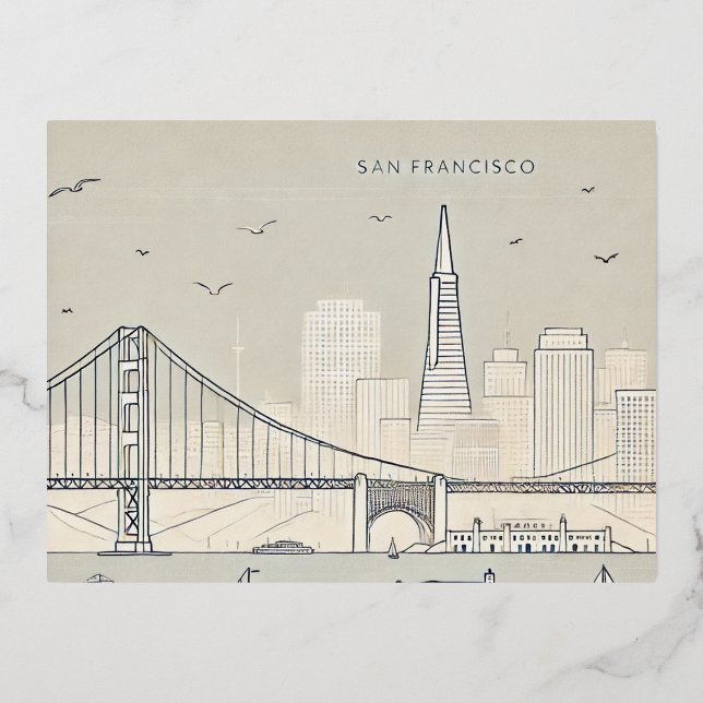 Festiva Con Relieve Metalizado Postal de San Francisco | Puente Golden Gate (Anverso)