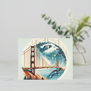Festiva Con Relieve Metalizado Postal de San Francisco Puente Golden Gate