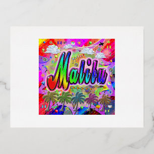 Festiva Con Relieve Metalizado Postal Malibu Vista Express