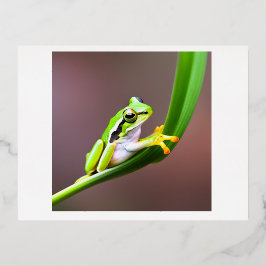 Festiva Con Relieve Metalizado rana en postal de hoja