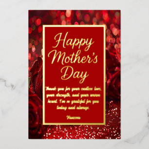 Festiva Con Relieve Metalizado Tarjeta Chic del Día de la Madre Flores Rojas y