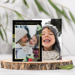 Festiva Con Relieve Metalizado Tarjeta clásica de dos Navidades de foto para el f