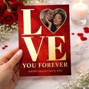 Festiva Con Relieve Metalizado Tarjeta de Amor Eterno, Foto Personalizada de San 