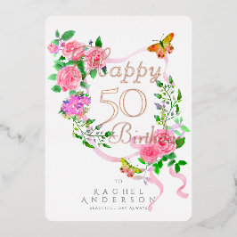 Festiva Con Relieve Metalizado Tarjeta de cumpleaños anual de cinta de rosa rosa 