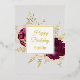 Festiva Con Relieve Metalizado Tarjeta de cumpleaños de rosa dorada elegante de o