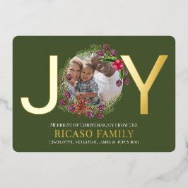 Festiva Con Relieve Metalizado Tarjeta de foto de Merry Christmas Joy Wreath
