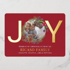 Festiva Con Relieve Metalizado Tarjeta de foto de Merry Christmas Joy Wreath