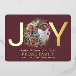 Festiva Con Relieve Metalizado Tarjeta de foto de Merry Christmas Joy Wreath