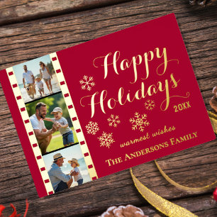 Festiva Con Relieve Metalizado Tarjeta de Foto de Navidad, Tira de Película Clási