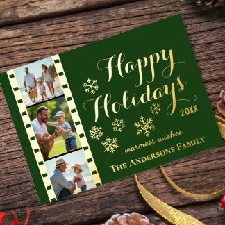 Festiva Con Relieve Metalizado Tarjeta de Foto de Navidad, Tira de Película Clási