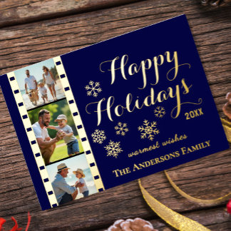 Festiva Con Relieve Metalizado Tarjeta de Foto de Navidad, Tira de Película Clási