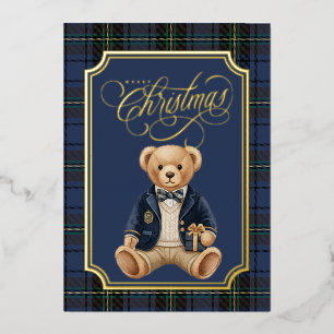 Festiva Con Relieve Metalizado Tarjeta de foto de oso de peluche de Navidad a cua