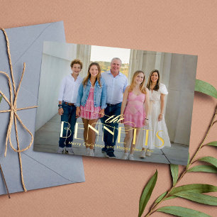 Festiva Con Relieve Metalizado Tarjeta de Foto de Vacaciones Moderna y Elegante c