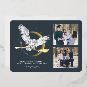 Festiva Con Relieve Metalizado Tarjeta de Foto Familiar   Entrega de Hedwig en Va