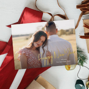 Festiva Con Relieve Metalizado Tarjeta de Foto Simple de Guión de Año Nuevo Feliz