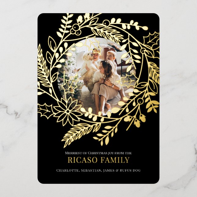 Festiva Con Relieve Metalizado Tarjeta de fotos de la guerra de Navidad de Merry (Anverso)