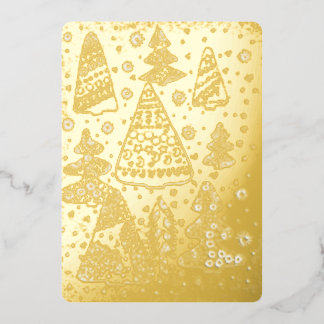 Festiva Con Relieve Metalizado Tarjeta de Navidad caprichosa de árboles de Navida