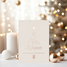 Tarjeta de Navidad de árbol de oro rosa marfil ele