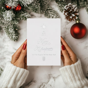 Festiva Con Relieve Metalizado Tarjeta de Navidad de Caligrafía de Plata Blanca