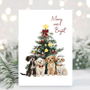 Festiva Con Relieve Metalizado Tarjeta de Navidad de Perros Alegres y Brillantes