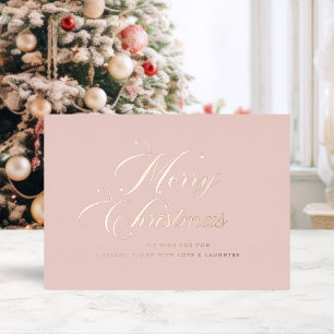 Festiva Con Relieve Metalizado Tarjeta de Navidad en Rosa Dorado
