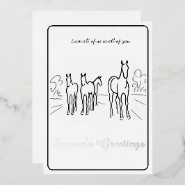 Festiva Con Relieve Metalizado Tarjeta de Navidad Minimalista de Caballo en Negro