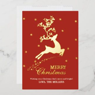 Festiva Con Relieve Metalizado Tarjeta de Navidad personalizada de Reno de Oro Ro