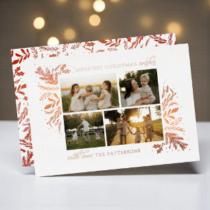 Festiva Con Relieve Metalizado Tarjeta de Navidad Rose Gold 4 Fotos Deseos de Nav