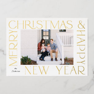 Festiva Con Relieve Metalizado Tarjeta de Navidad y Año Nuevo Minimalista en Blan