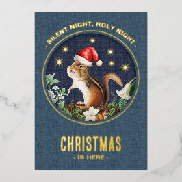 Festiva Con Relieve Metalizado Tarjeta de Navidades de animales de Woodland de ar