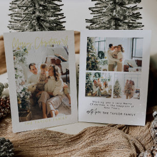 Festiva Con Relieve Metalizado Tarjeta de Navidades de fotografía elegante y mode