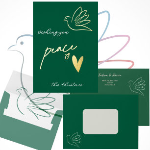 Festiva Con Relieve Metalizado Tarjeta de Navidades de fotos Simple Peace & Love 