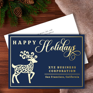 Festiva Con Relieve Metalizado Tarjeta de negocios Elegante Reno Feliz Navidad co