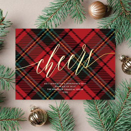 Festiva Con Relieve Metalizado Tarjeta de negocios roja tartán moderna sin foto d