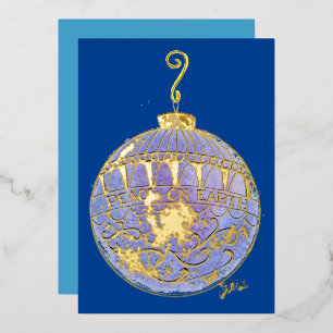 Festiva Con Relieve Metalizado Tarjeta de vacaciones - Adorno de árbol azul y dor