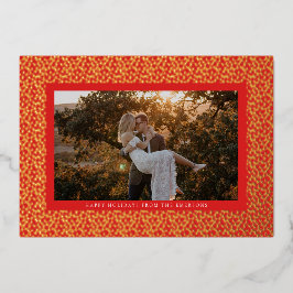 Festiva Con Relieve Metalizado Tarjeta de vacaciones de foto boho roja estrellas 