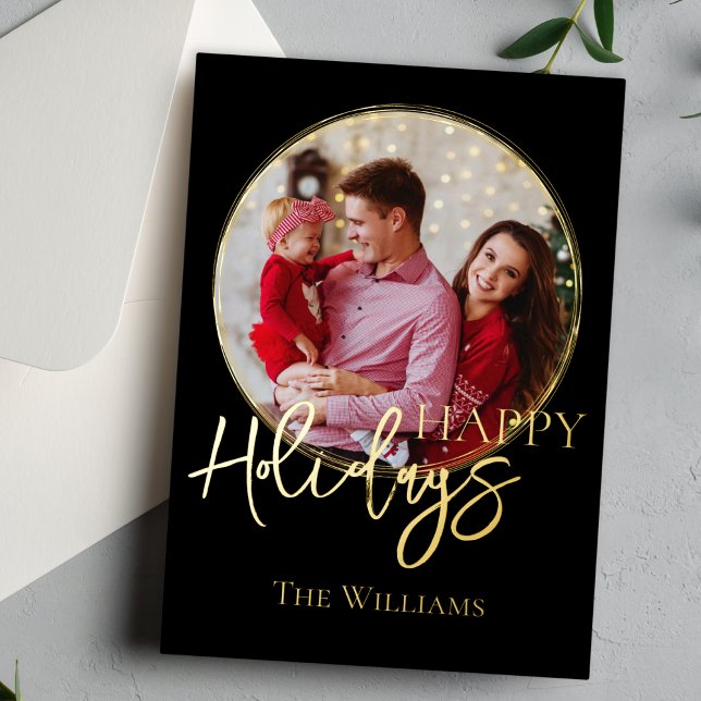 Festiva Con Relieve Metalizado Tarjeta de vacaciones de foto negra clásica elegan (Subido por el creador)