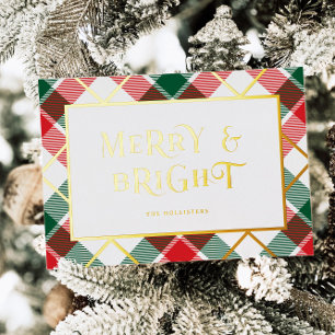 Festiva Con Relieve Metalizado Tarjeta de vacaciones Retro Plaid Merry & Bright G