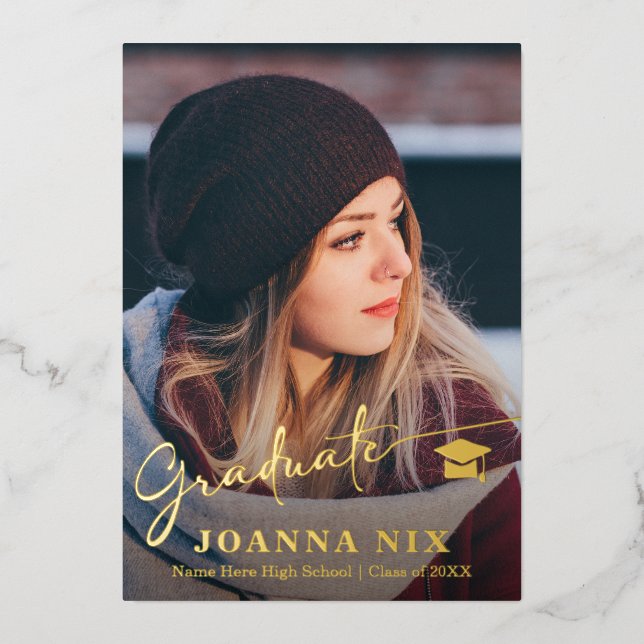 Festiva Con Relieve Metalizado Tarjeta fotográfica de graduación (Anverso)