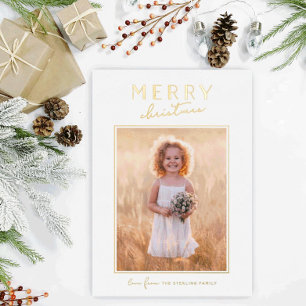 Festiva Con Relieve Metalizado Tarjeta fotográfica de Navidad Modern Gold Merry