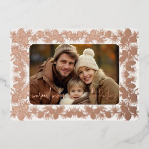 Festiva Con Relieve Metalizado Tarjeta fotográfica de vacaciones Pinecone para Re