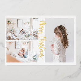 Festiva Con Relieve Metalizado Tarjeta fotográfica Gold de 3 Navidades