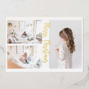 Festiva Con Relieve Metalizado Tarjeta fotográfica Gold de 3 Navidades