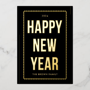 Festiva Con Relieve Metalizado Tarjeta fotográfica Golden Happy para Año Nuevo en