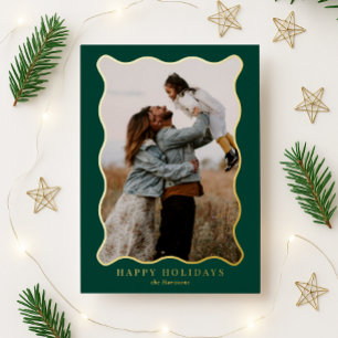 Festiva Con Relieve Metalizado Tarjeta fotográfica Green & Navy Gold Wavy Frame H
