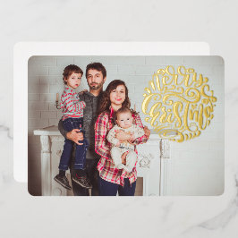 Festiva Con Relieve Metalizado Tarjeta fotográfica Merry Christmas Typography